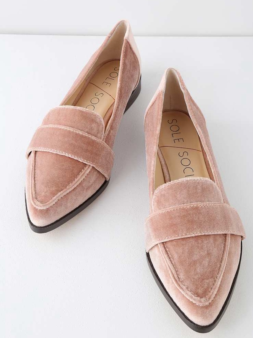 Sole Society Edie Blush Flocked  Velvet Pointed Loafers